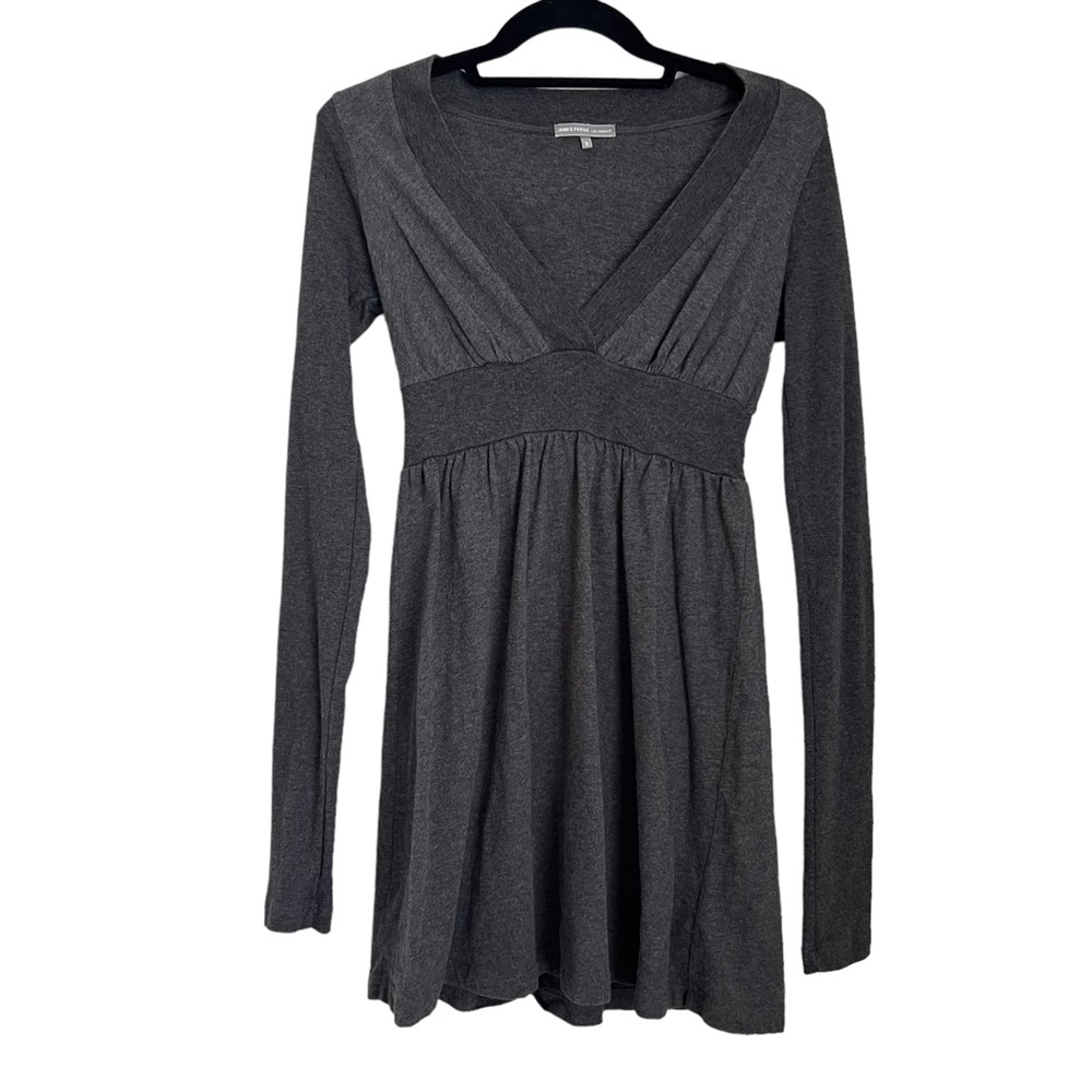 James Perse Gray Tunic Babydoll Top Dress V Neck Long Sleeve 2